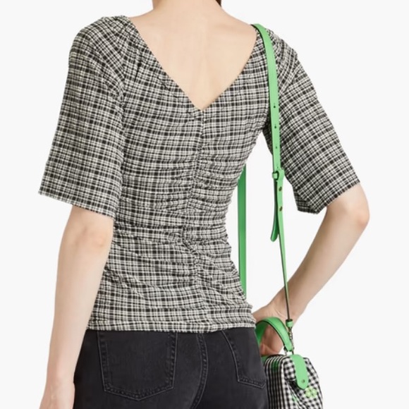 NWT GANNI ruched checked seersucker top - Picture 3 of 7